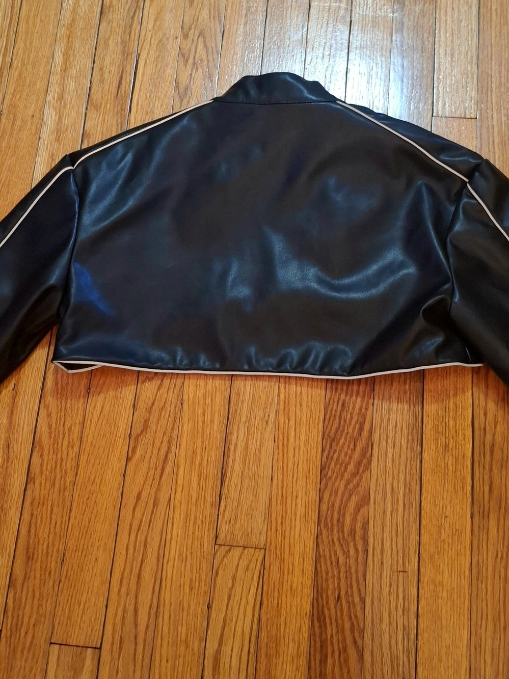 Fashion Nova Black Cropped Faux Leather Moto Bolero Jacket - Picture 3 of 4